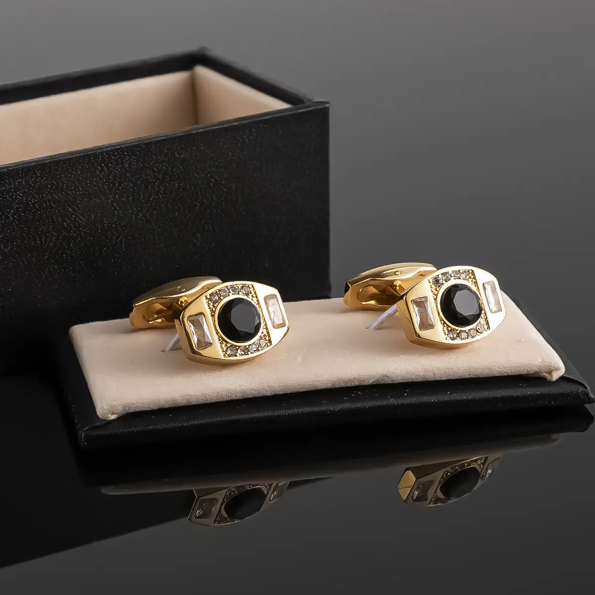 OEM High Quality18K Golden Plated  Vintage Men's Black Onyx Gemstone Cuff Link CS0105 Exporter, Company