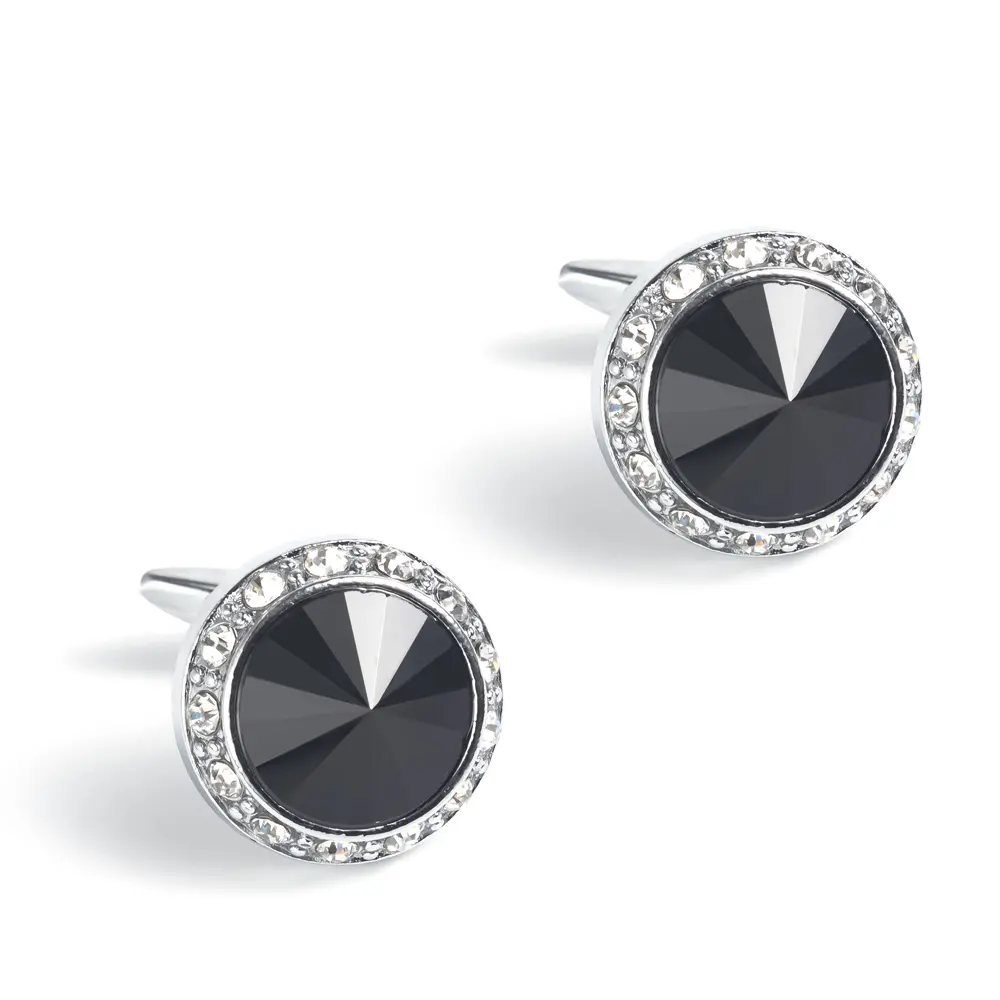 Wholesale Fashion Round Black Custom Stone Silver Plated Cufflinks For Men Shirt CS0077-SB Factory, Exporter