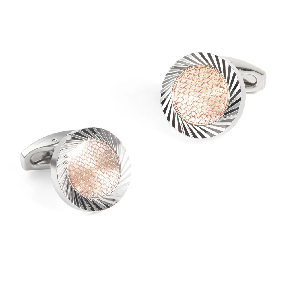 Custom High Quality French Personalized Round Metallic Rose Golden & Silver Men's Cufflinks CLW0075 Manufacturers, Supplier