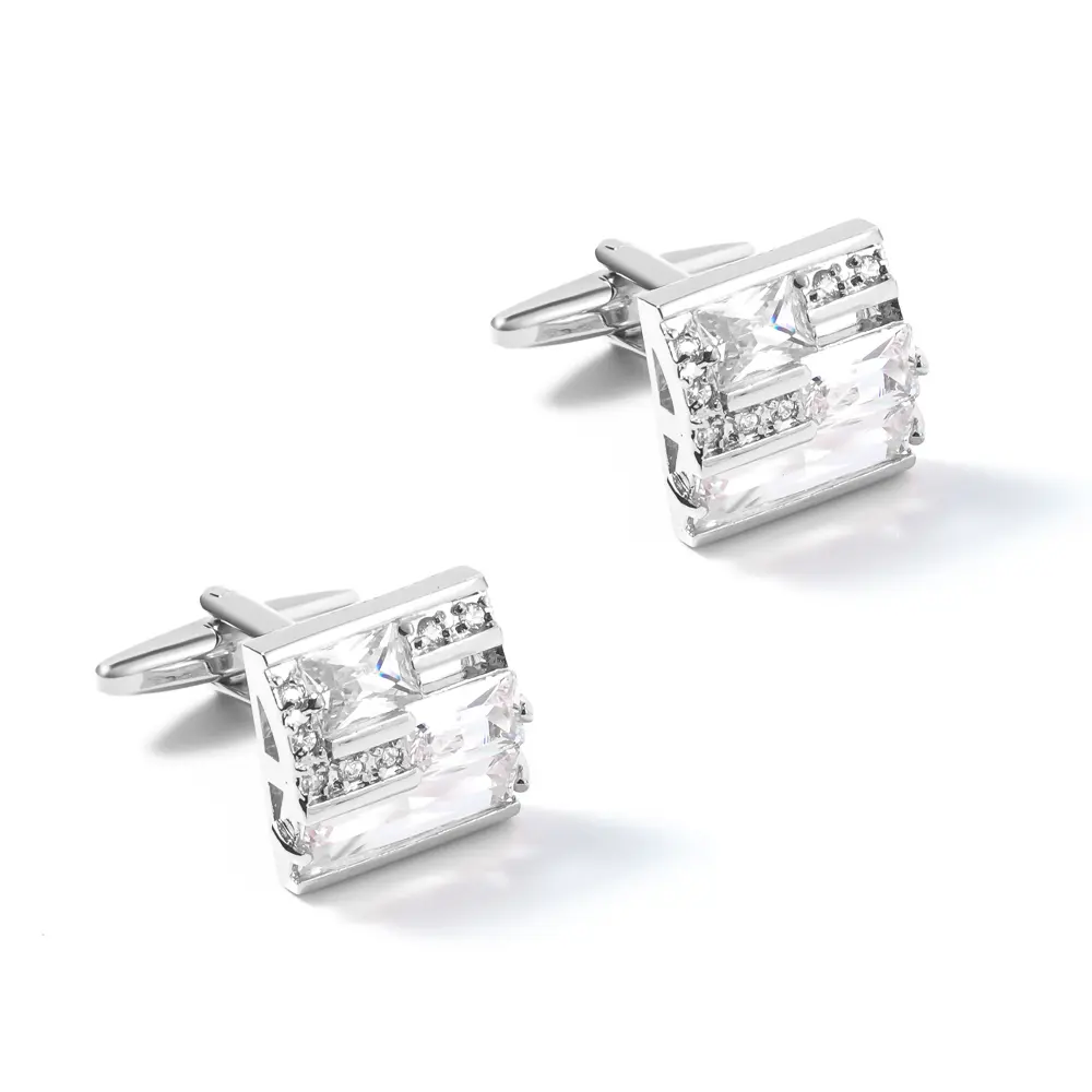 ODM China Factory Low Price Luxury Suit Shirt Crystal Wedding Zircon White Color Cufflinks CS0056-White Exporters, Company