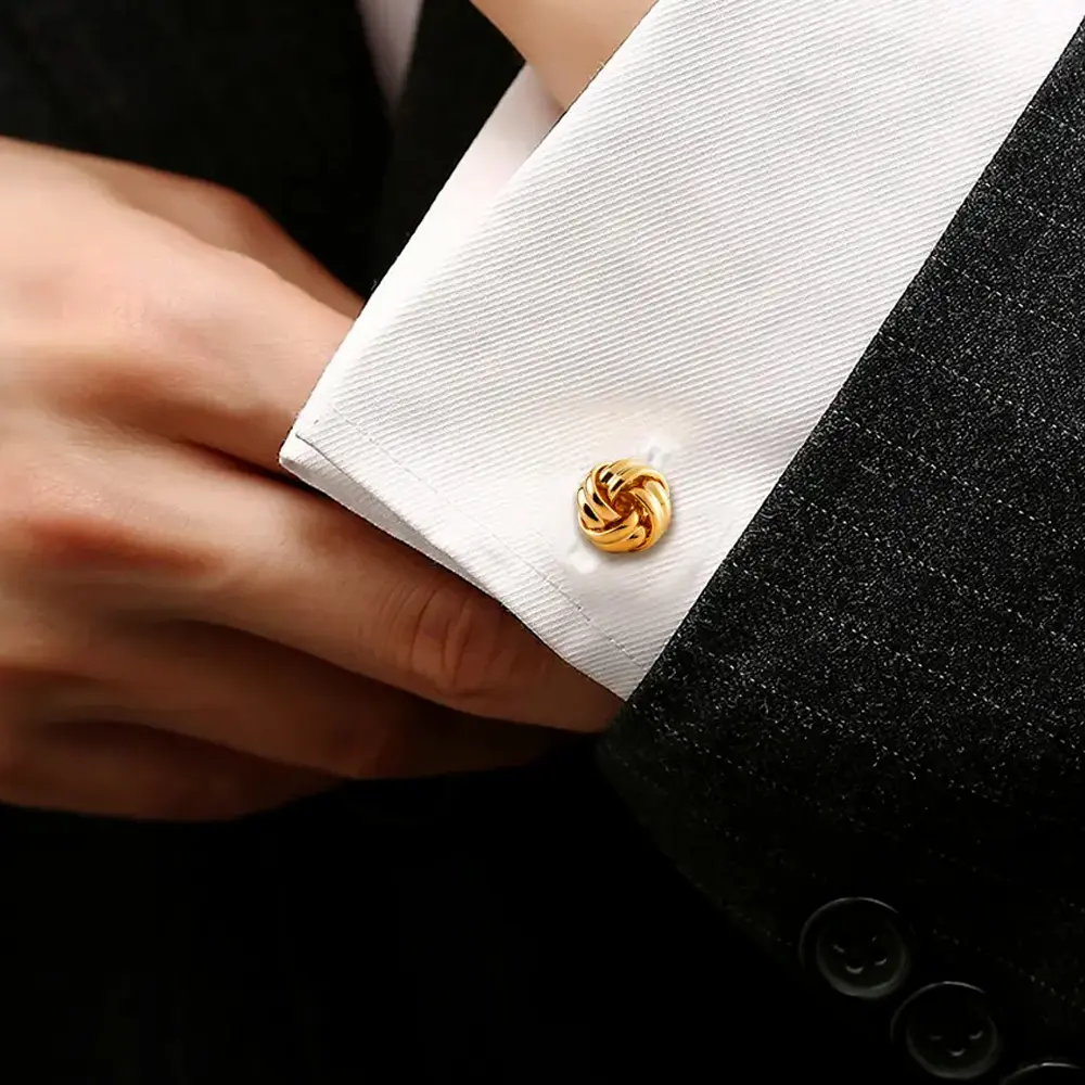Custom Classic Fashion Promotional Metal Brass Mens Knot Cufflinks Golden Color Manufacturers, Factory