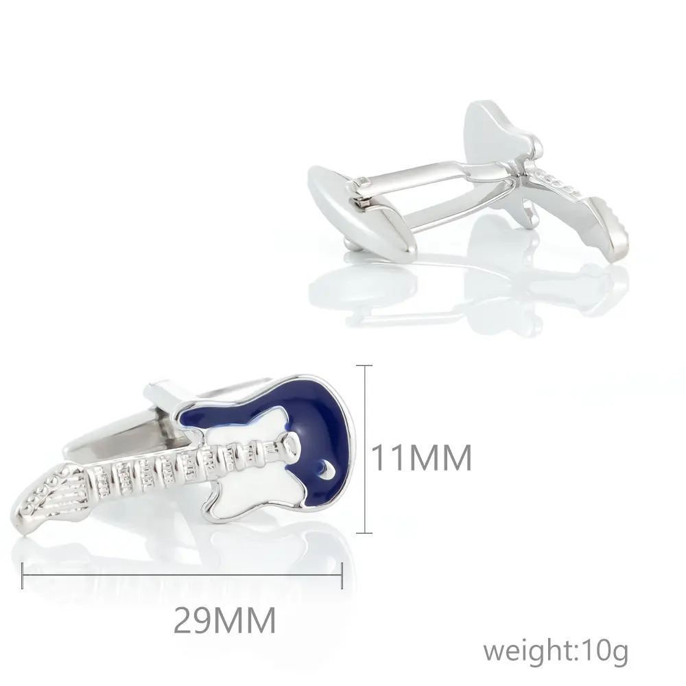 OEM Wedding Silver Plated Enamel Guitar Model Shaped Cufflinks Jewelry For Musician Men Gifts CC0304 Manufacturers, Supplier