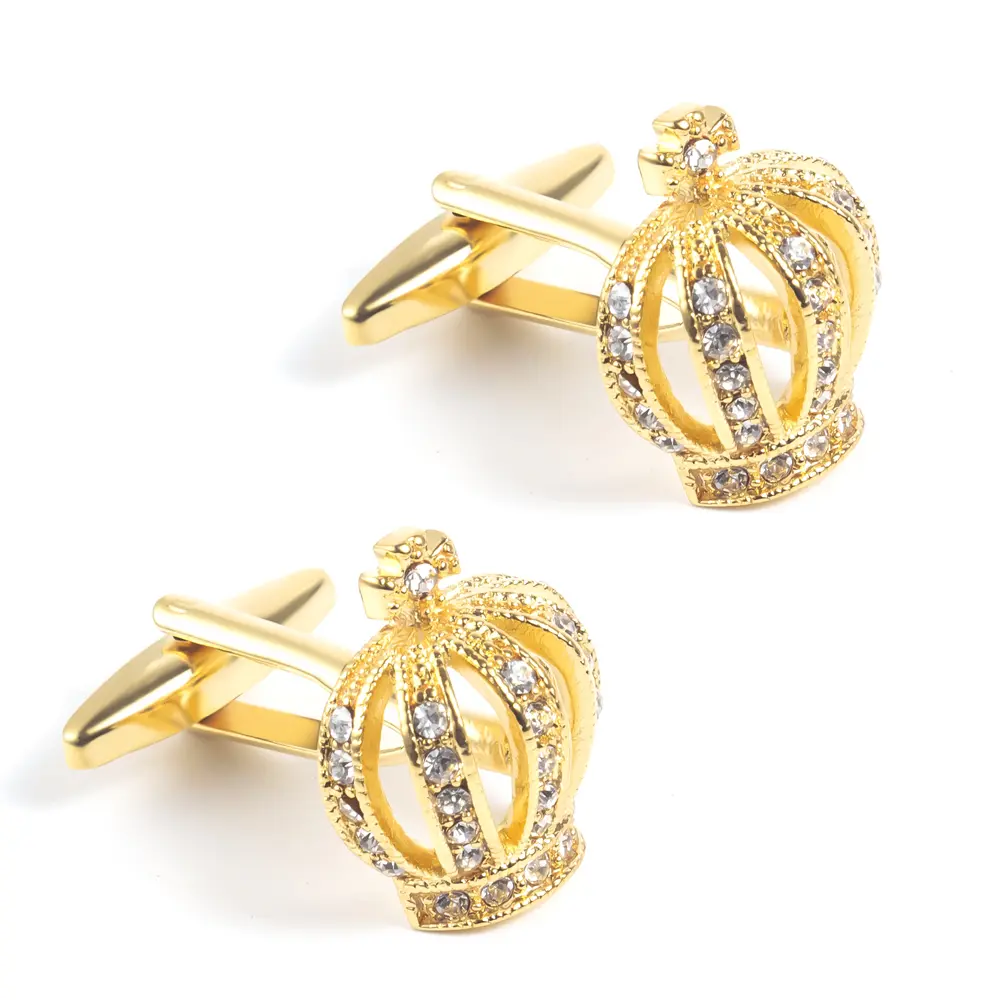 ODM Hot Selling Men's Gold Plated Crystal Crown Jewels Elegant Personalized Cuff Links CS0003 Manufacturer, Factory
