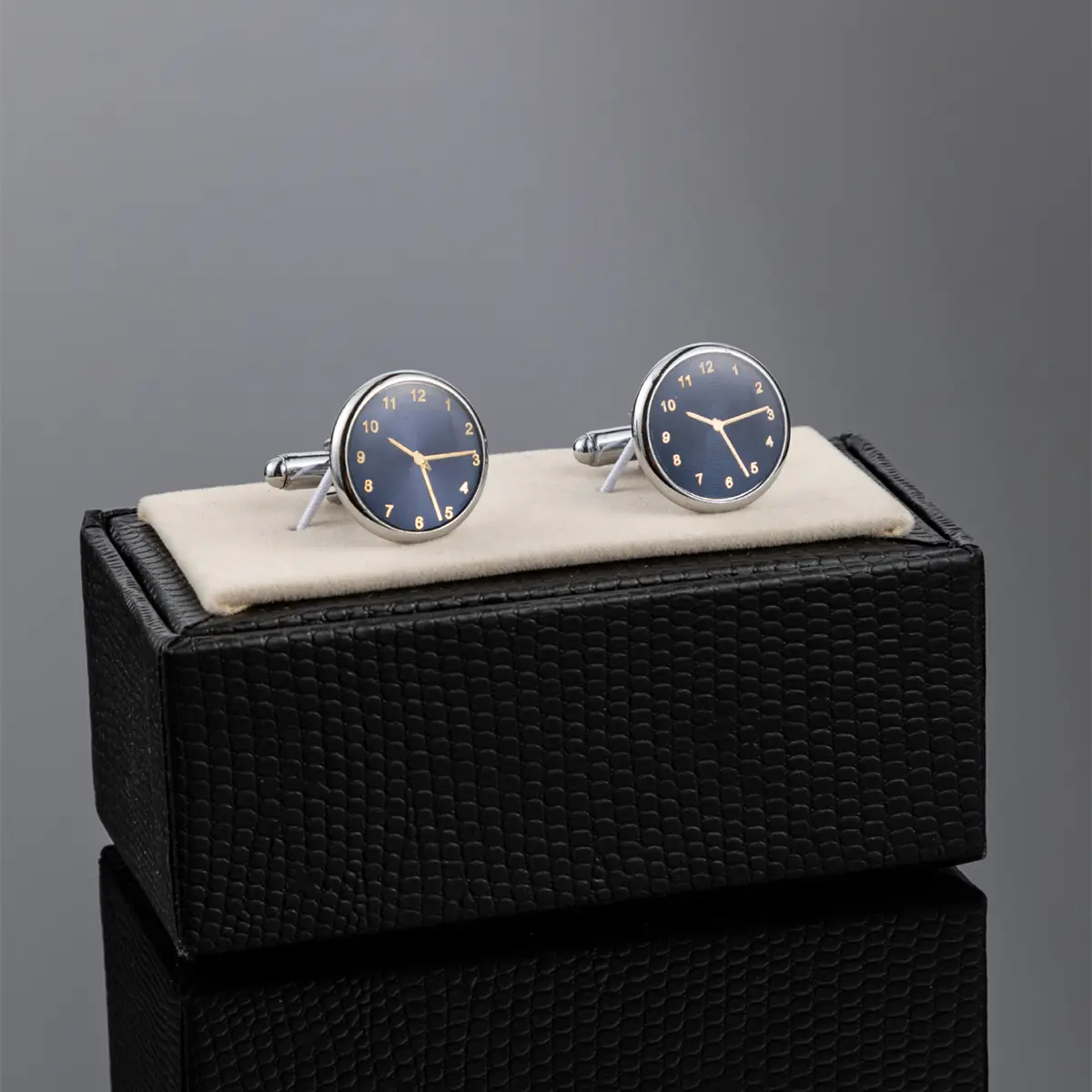 ODM Silver Plated Round Blue Watch Clock Design Cuff links Gentleman Wedding Gifts Manufacturers, Suppliers