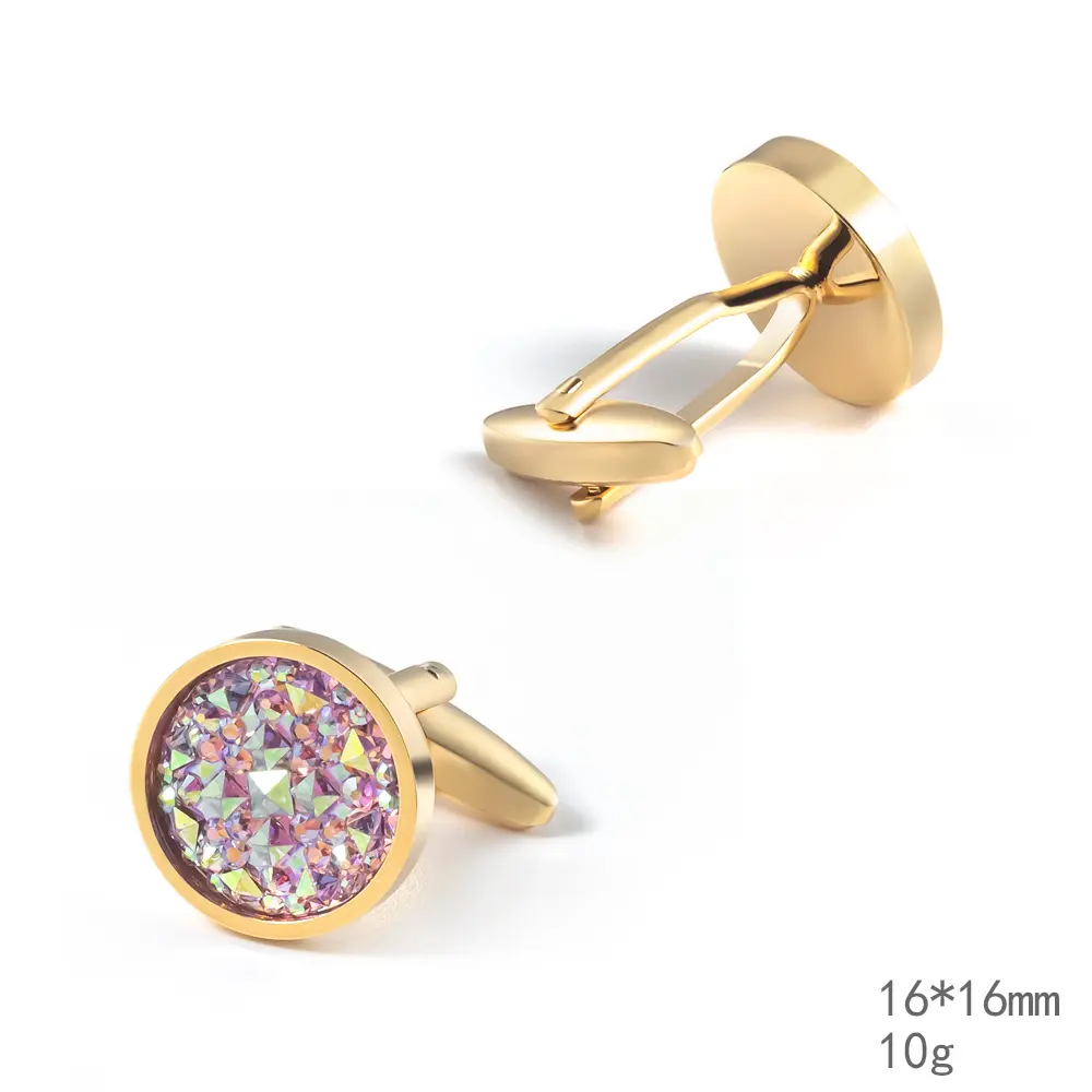 OEM Newest Shirt Crystal Cufflinks High Quality Round Colorful Gemstone Cuff links CS0097 Manufacturers, Supplier