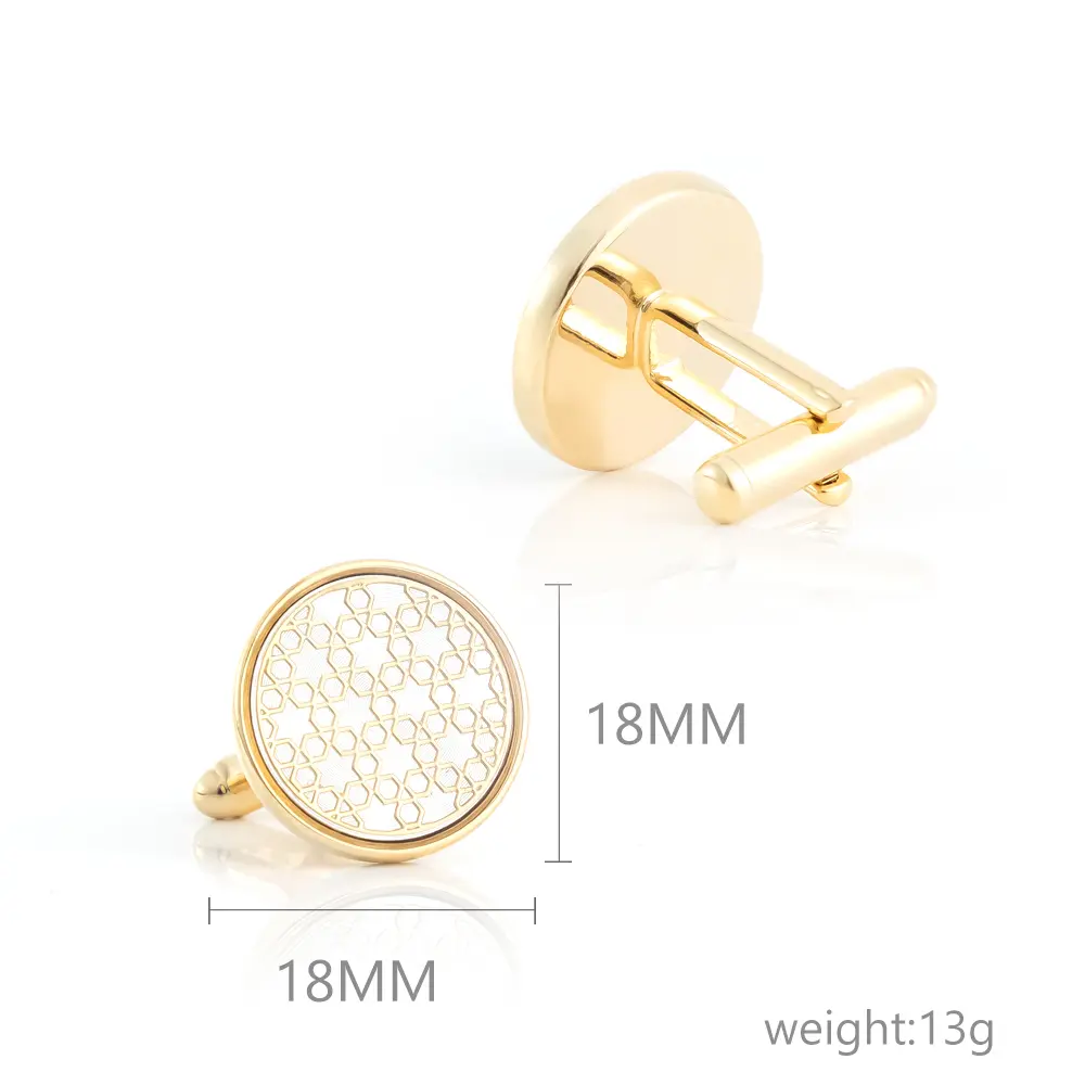 Custom High End Golden Plated White Pattern Round Copper Cufflinks Men's Accssories CA9002 Manufacturers, Exporters