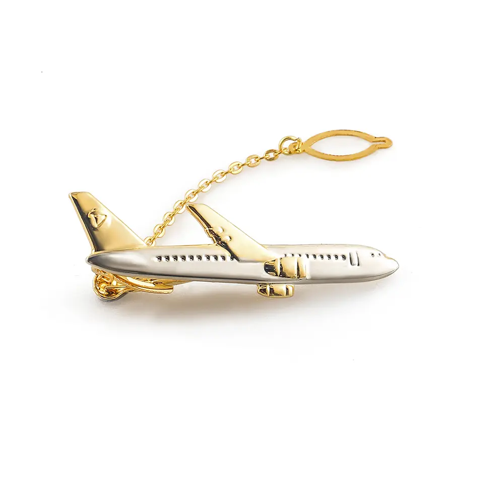 Custom Business Wholesale Gold Plated Metal Craft Airplane Chain Tie Clips Men Tie Bars Pilots' Best Gifts TL0025 Suppliers, Company