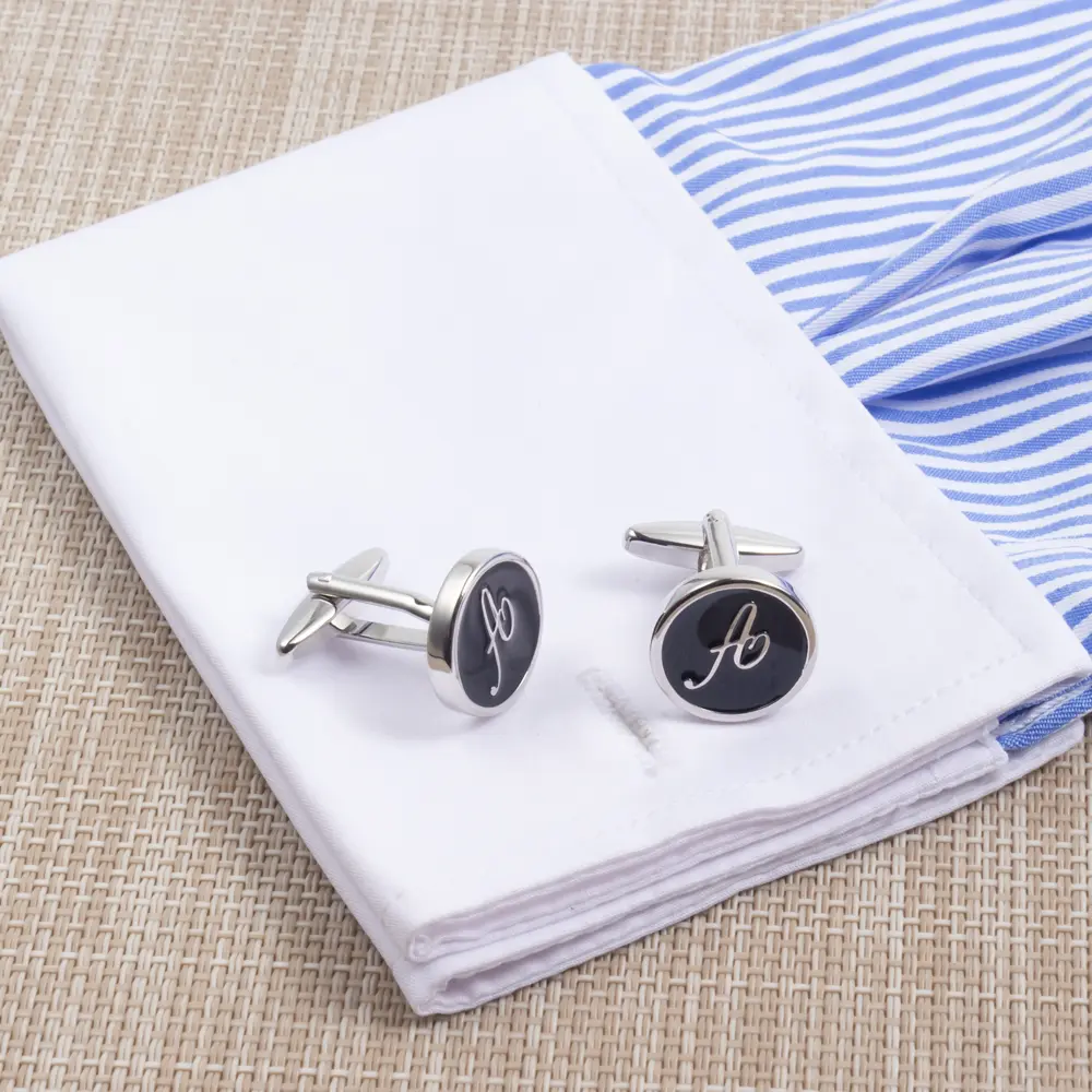 OEM Hot Selling Cufflinks Alphabet Soft Enamel Brass Black Letter Cuff Links for Men CC0011 Factories, Exporters