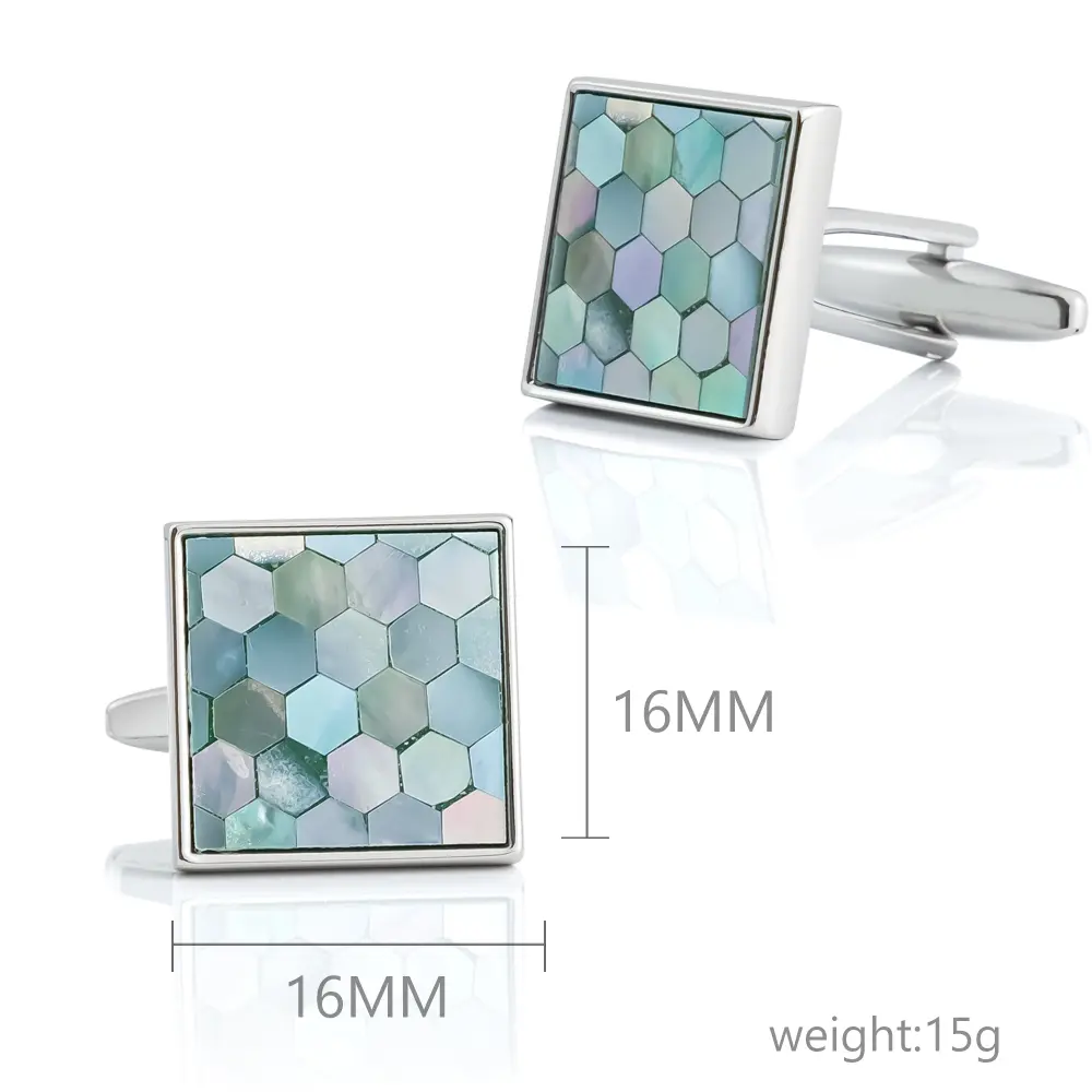OEM High Quality Elegant Square Lightgreen Mother of Pearl Mosaic Cufflinks Suppliers, Factory