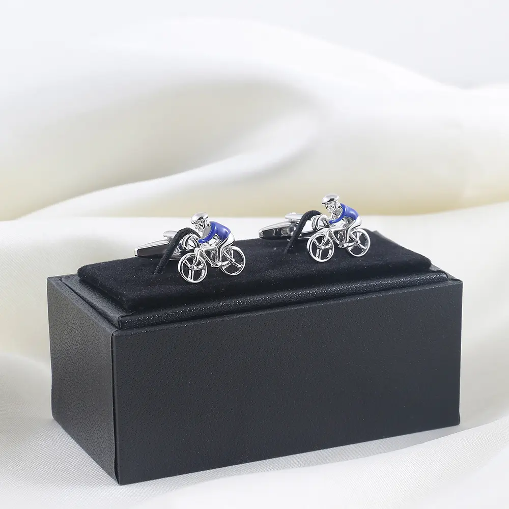 Custom Factory Wholesale High Quality Brass Blue & Silver Enamel Cycling Man Cufflinks CC0306-Blue Exporters, Companies