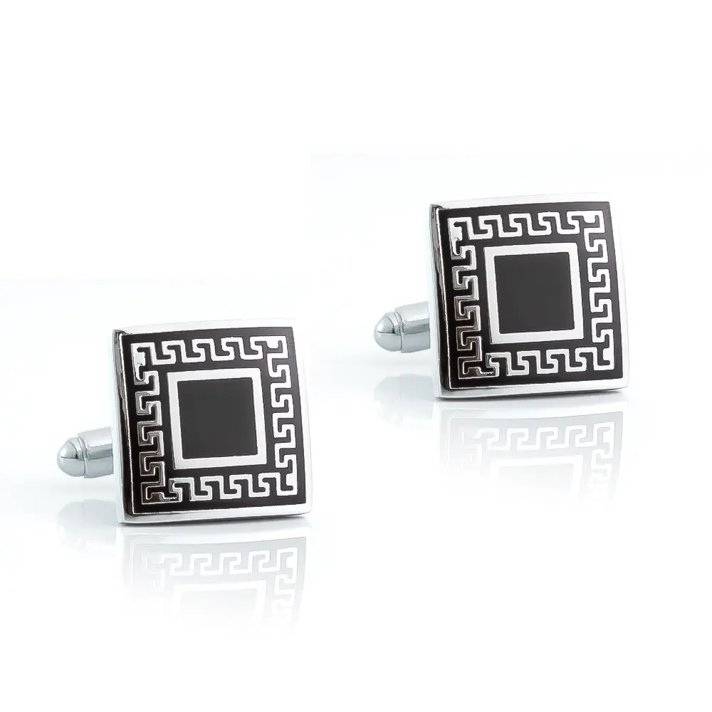 Custom Top Selling Amazon Gentleman Business Classic Silver & Black Square Sleeve Cufflinks Wholesale CC-Q054 Manufacturer, Exporter