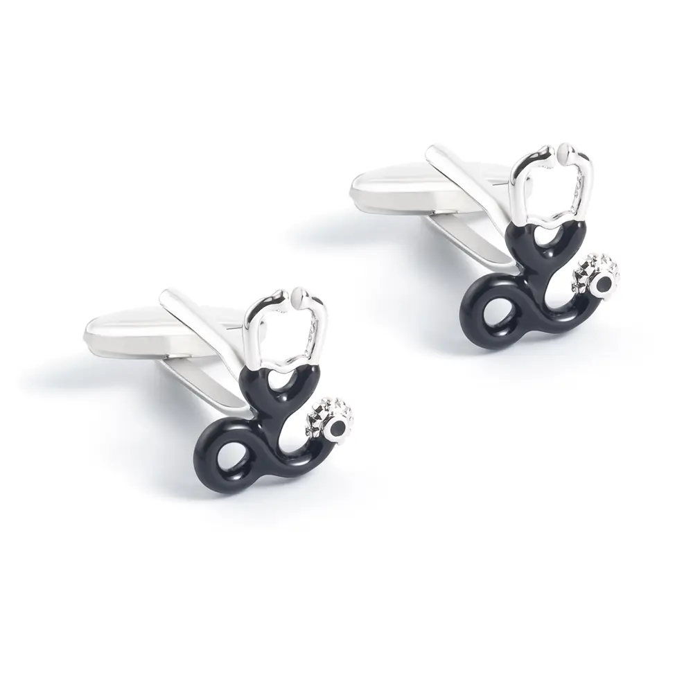 Custom Factory Wholesale Creative New Black & Silver Stethoscope Shape Cufflinks Doctor Gifts CC0062 Supplier, Exporter