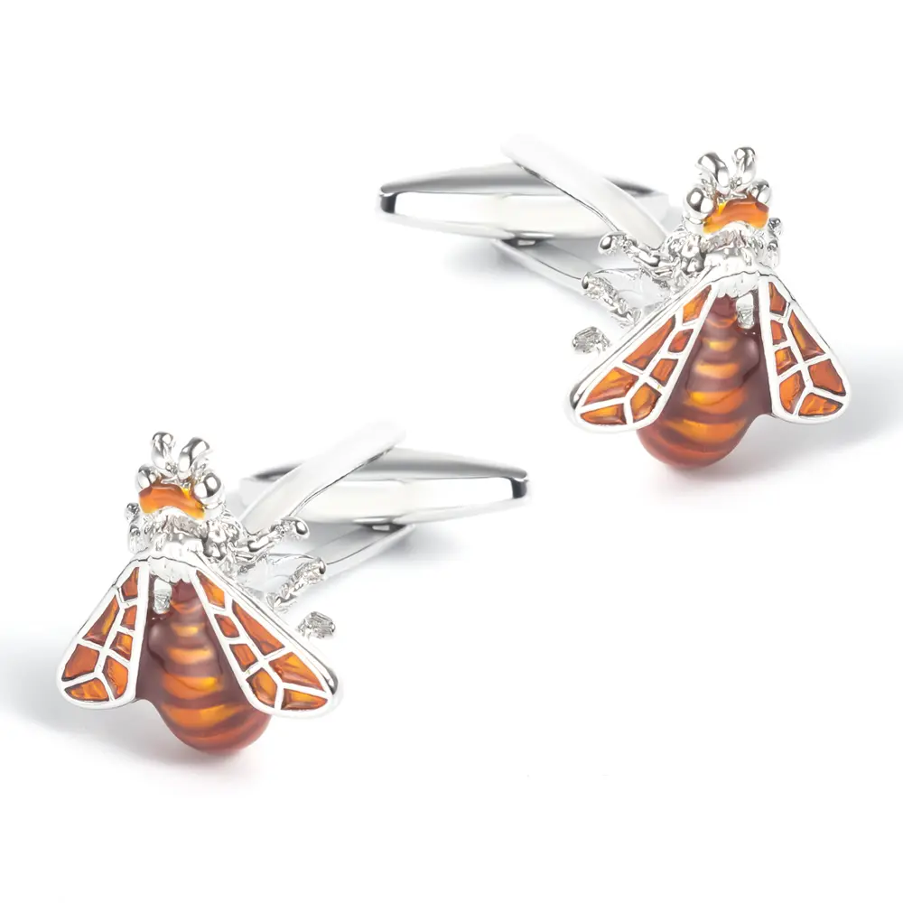 Custom Factory Low MOQ High Quality Glaze Golden Brown Honey Bee Cufflinks CC0022 Exporter, Exporters