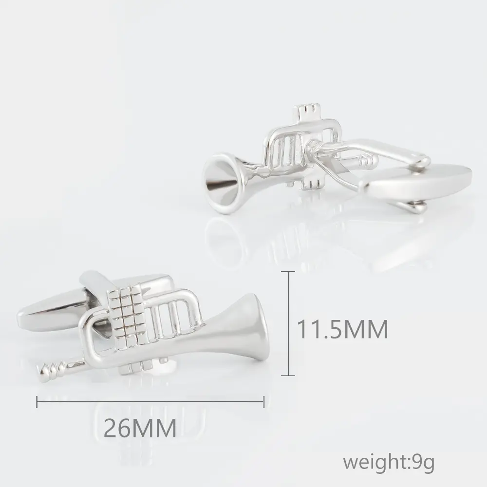 OEM Men's Business Shirt Metal Cufflinks with Cornet Musical Instrument Shape Silver Plated CL0142-S Factories, Exporters