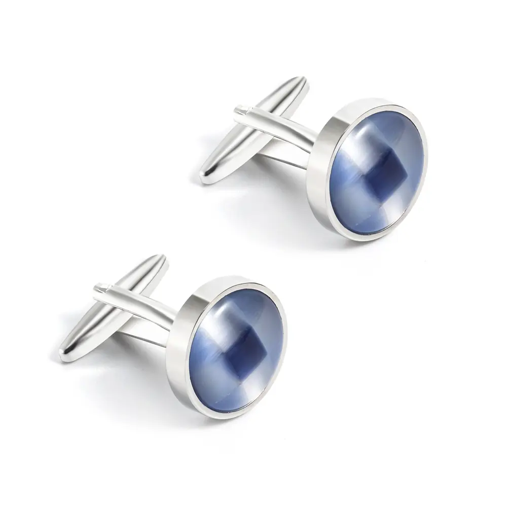 OEM Silver & Blue Round Opal Tuxedo Cufflinks New French Style Copper Cuff Links Manufacturers, Factories