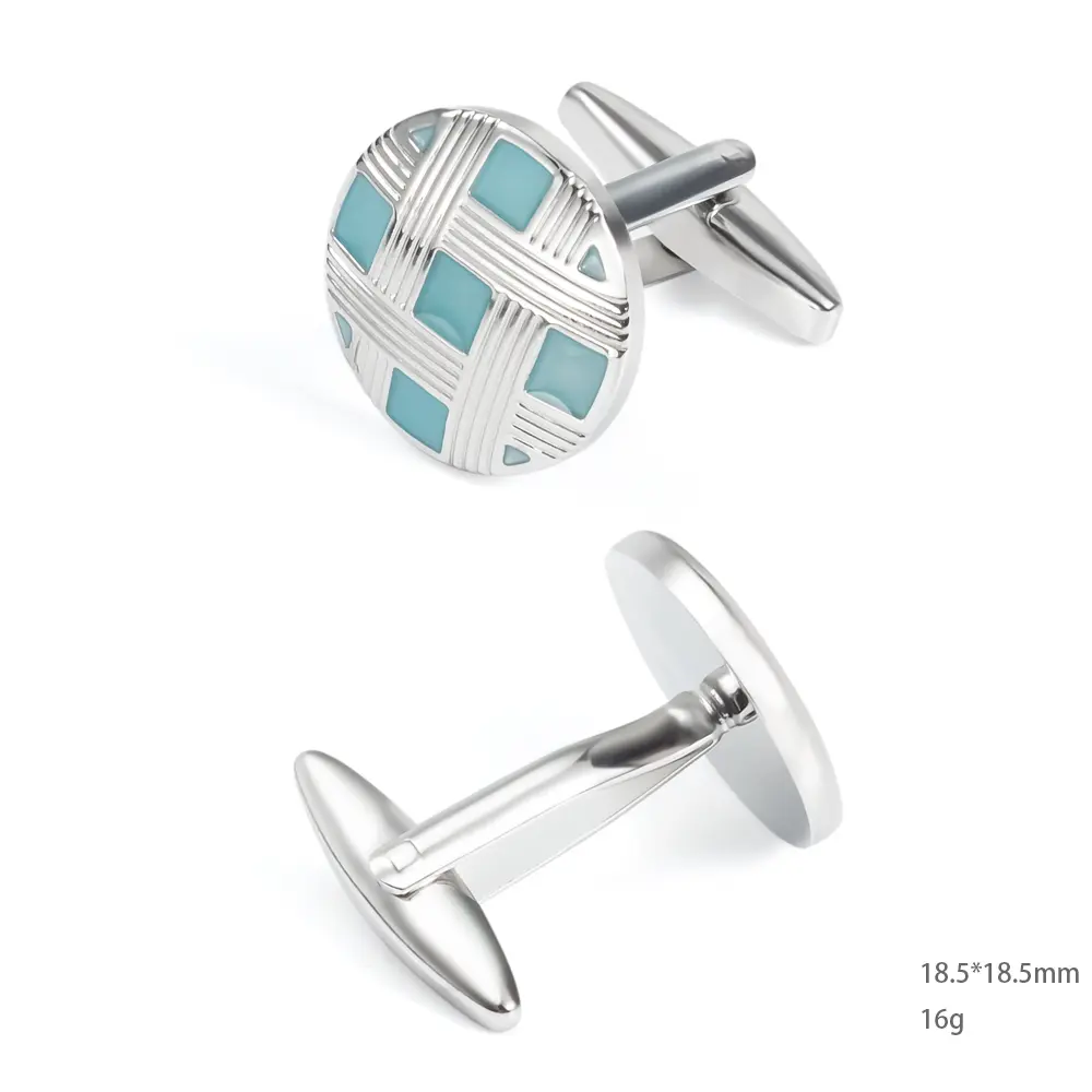 OEM Factory Round Silver & Blue Enamel Lattice Cufflinks Supply OEM Custom Design CC0261 Suppliers, Exporter
