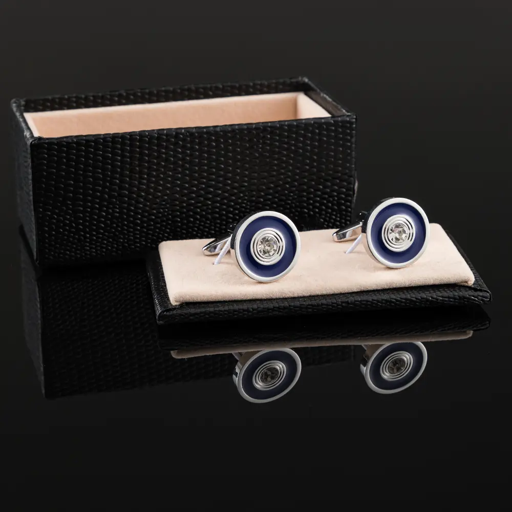 OEM Fashion Round Silver Plated Blue Enamel Round Cufflinks Crystal Mens Cufflinks Wholesale CS0099 Exporters, Companies