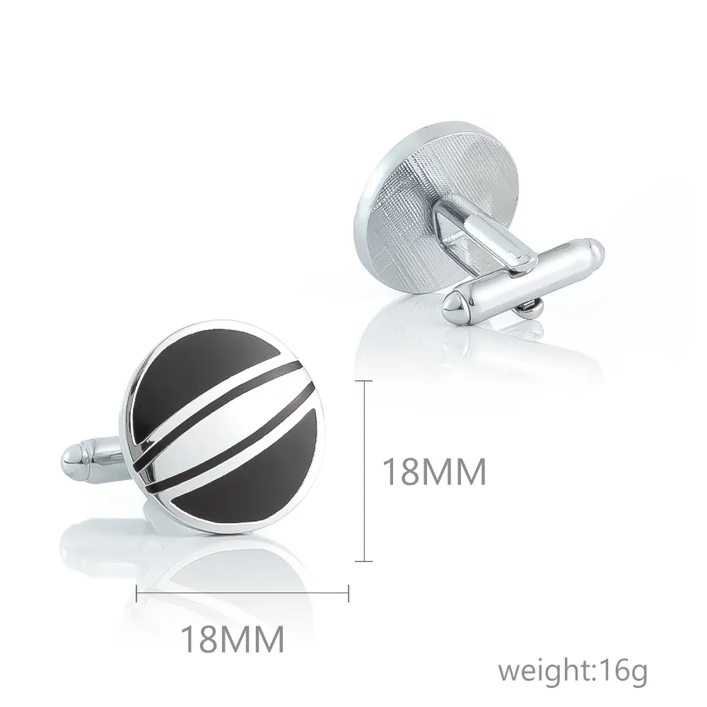 OEM Factory Sales Silver Plated Black Striped Round Enamel Cufflinks Gentleman Accessories CC-Q125