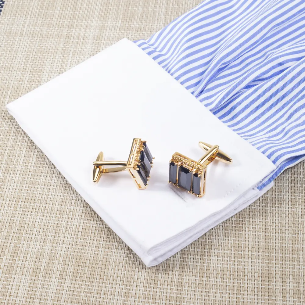 Wholesale High End Gold Plated Color Plated Rhinestone Zircon Mens Cuff links For Party CS0089-G