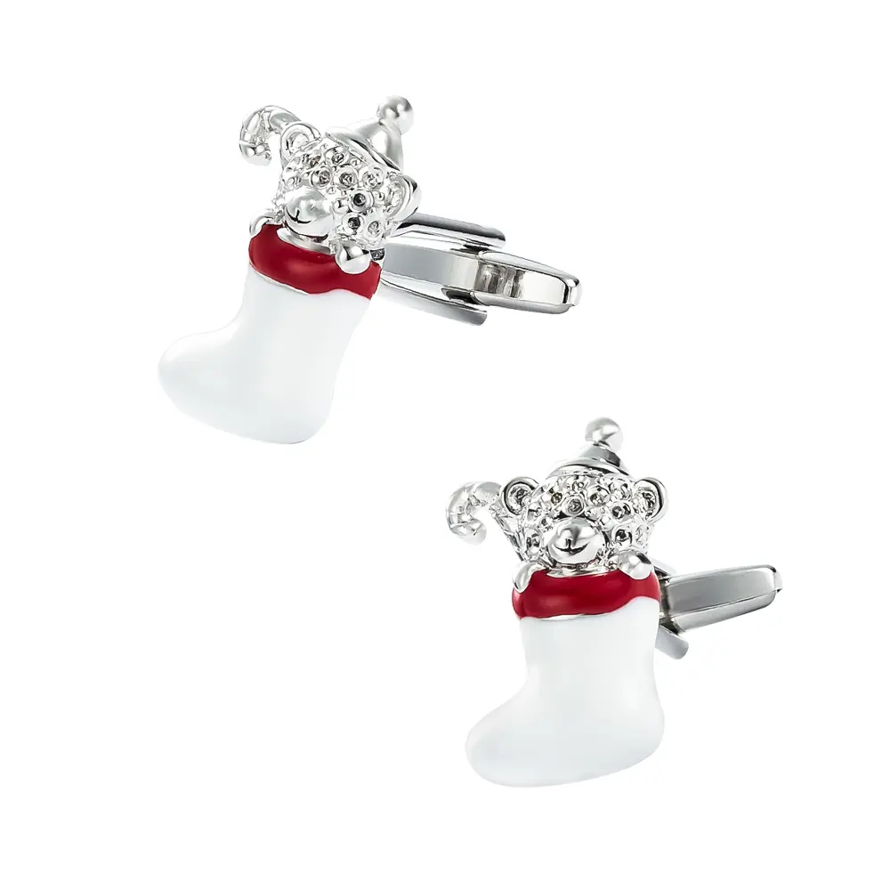 Wholesale Cheap Silve Plated Diamond Bear Christmas Sock Cufflinks For Men Gifts CC0196