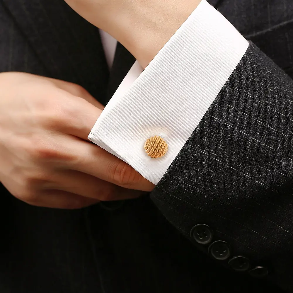 Custom Personalized Round Gold Plated Mens Shirt Metal Copper Fried Dough Twists Cufflinks Manufacturer, Factory