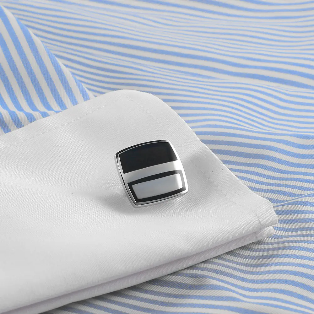 Wholesale Cheap Silver And Black Enamel Color Material Cuff Links CC-Q229