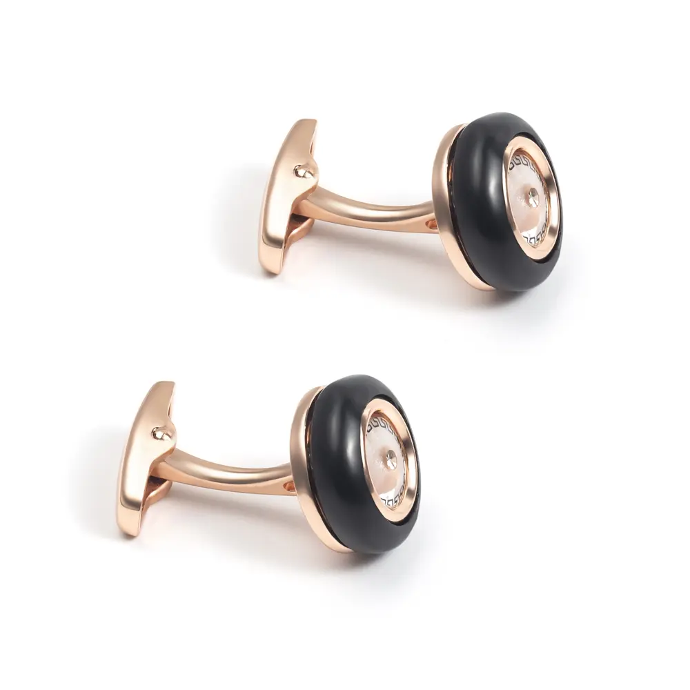 OEM Rose Golden Plated Cufflinks Arab Popular Stylsich Diamond and Onyx Cuff Link Manufacturer, Supplier