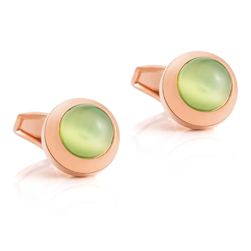 Wholesale Green Cora Crystal Stone Cufflinks Elegance Designer Men Cuff Links Rose Golden Plated Manufacturers, Factories