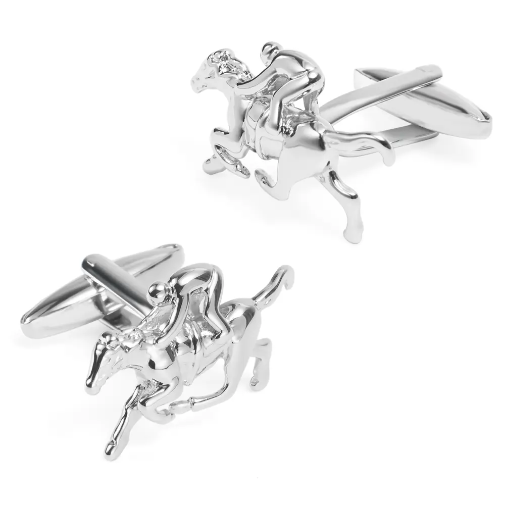 ODM Men's Fashion Hot Sale Novelty Horse Jockey Racing Cufflinks Copper Material Silver Plated CL0019 Exporter, Exporters