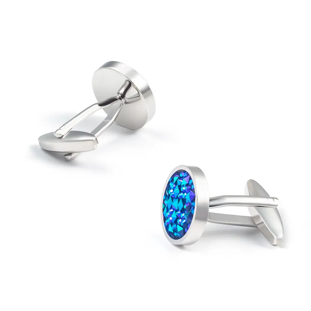 Wholesale Silver & Blue Gemstone Elegant Cufflinks French Suit Shirts Buttons CS0098