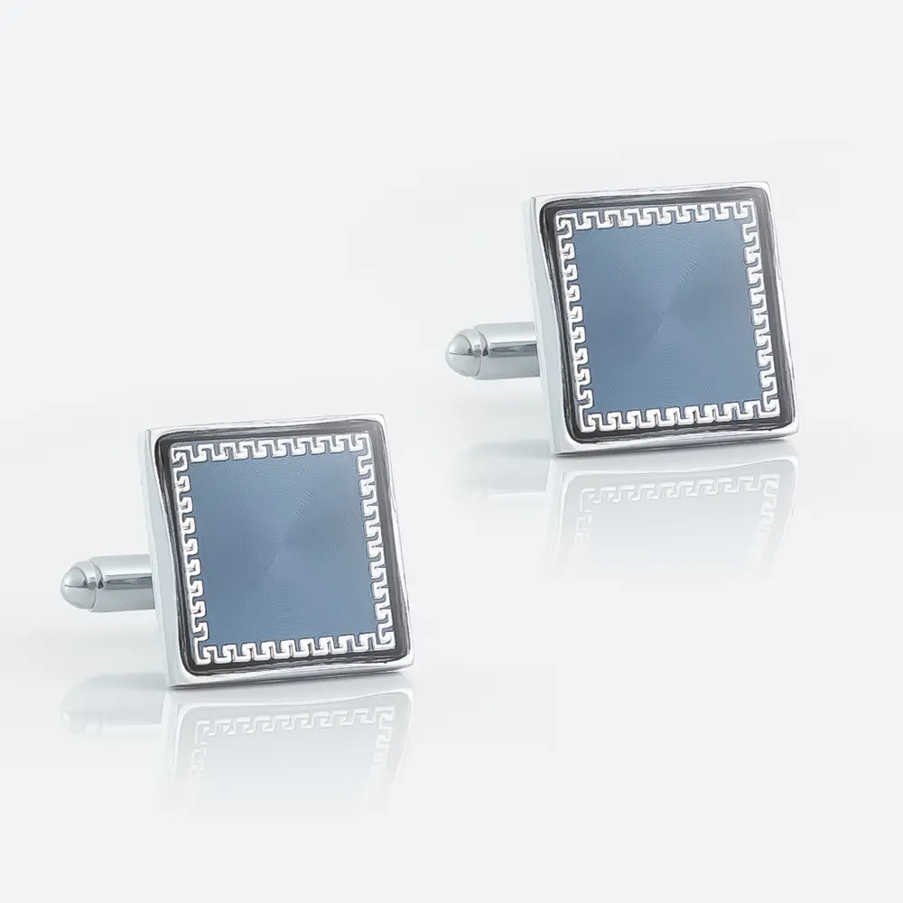 OEM Men's Formal Silver Plated Blue Pattern Square Metal Cufflinks Factories, Companies