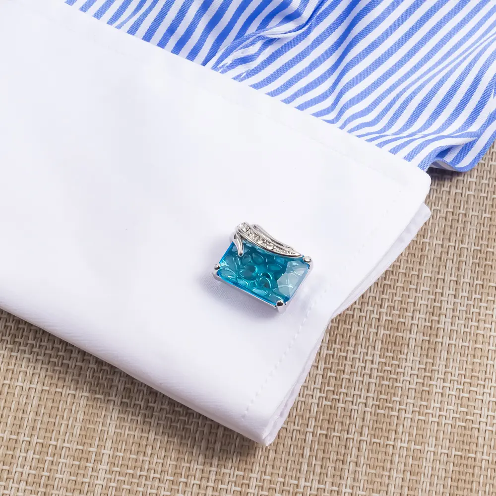 Wholesale Silver & Blue Gemstone Elegant Cufflinks Custom Wedding Tuxedo Shirt Cuff link CS0095-4