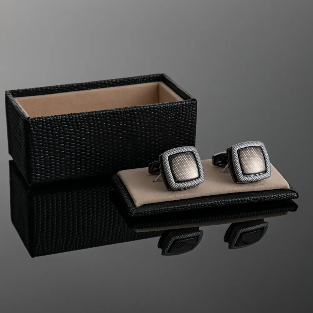 OEM Fashion Men French Black Dot Silver Edge Cufflinks For Shirt Button Wholesale Exporters, Companies