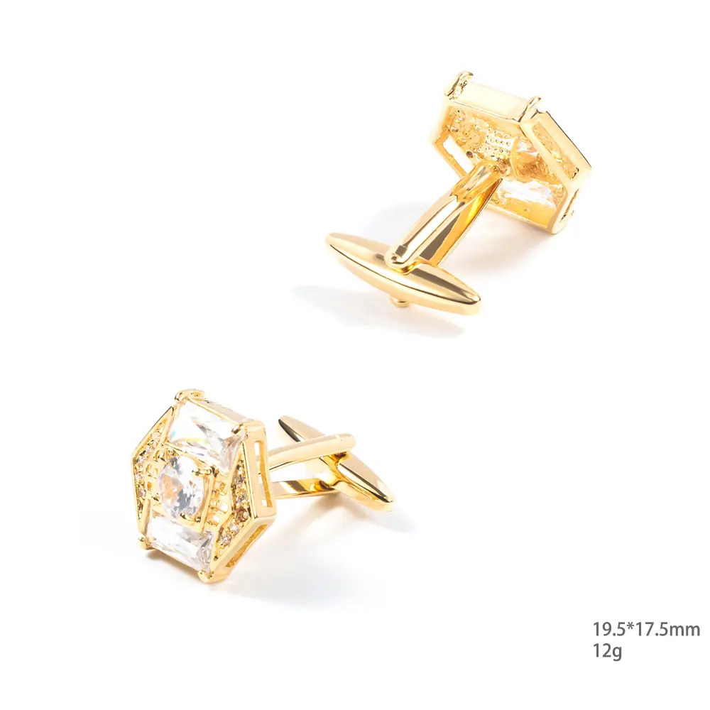 ODM Delicate 18K Gold Plated Jewelry White Crystal Cubic Zirconia Cufflinks Factory Wholesale CS0041-G Exporter, Companies