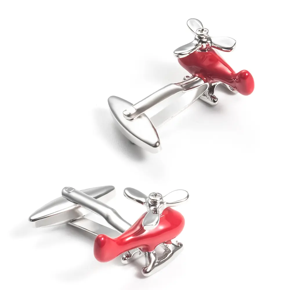 Wholesale Chinese Factory Fashion Red Enamel Helicopter Plane Cufflinks Gift for Men Shirt CC0276