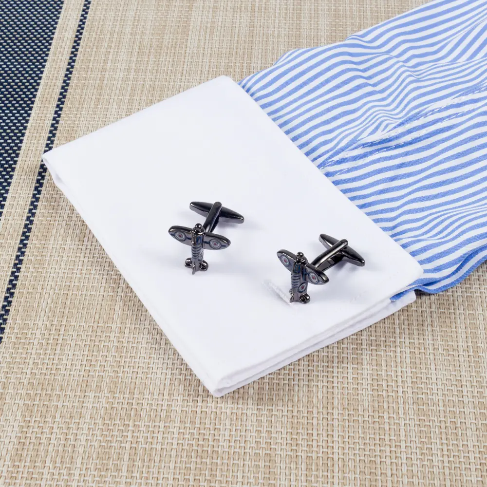 ODM Factory Low Price Gunmetal Color Spitfire Airplane Design Cufflinks Gift For Mens CC0035 Factory, Companies