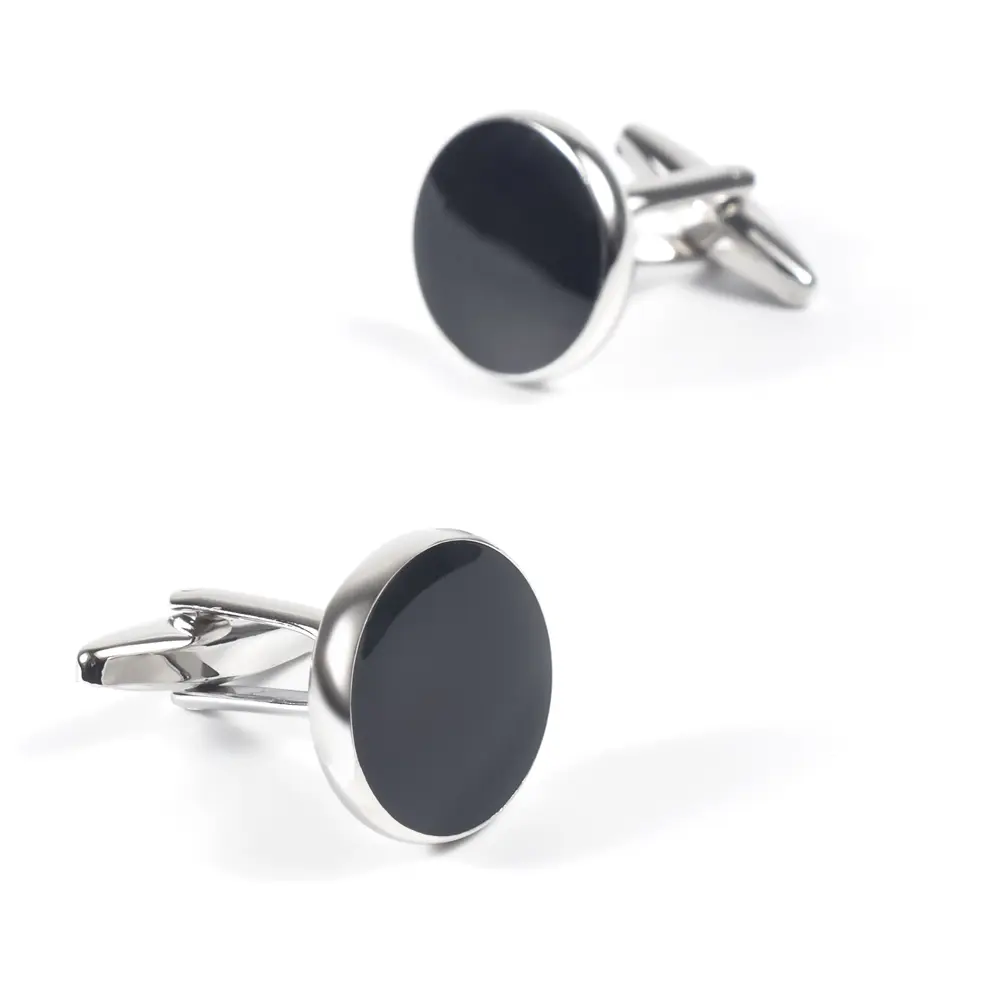 ODM Best Selling Copper Material Round Black Enamel Classic Cufflinks for Men Business CC0216 Manufacturers, Factories