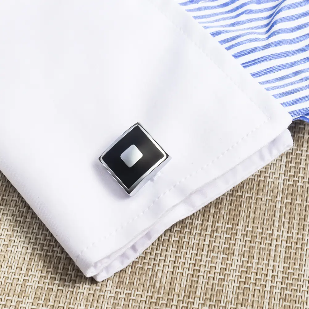 OEM Classic Scottish Connery Silver Square Cufflinks Black Enamel Cufflinks Factory Wholesale CC-Q068 Suppliers, Exporters