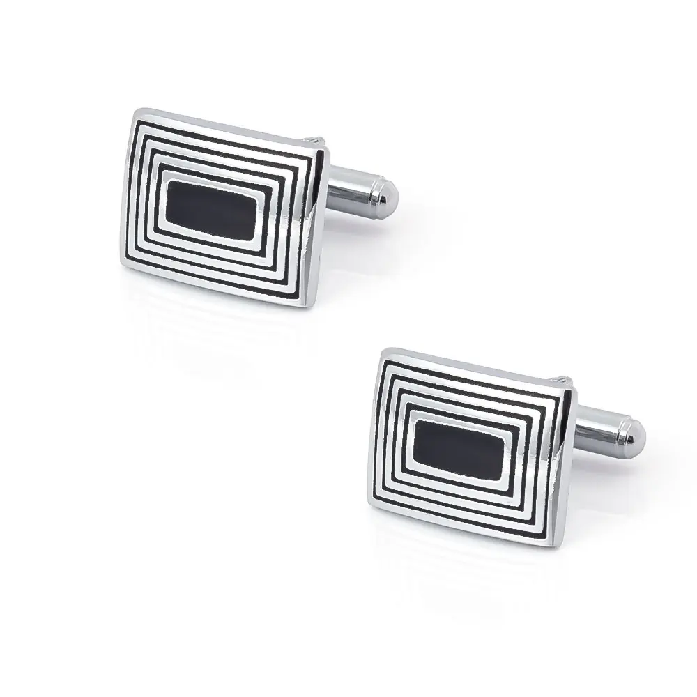 ODM Low Price Cufflinks Metal Abstract Enamel Stripe Silver Plated Cufflinks for Men Suit Jewelry CC-Q062 Manufacturers, Factories