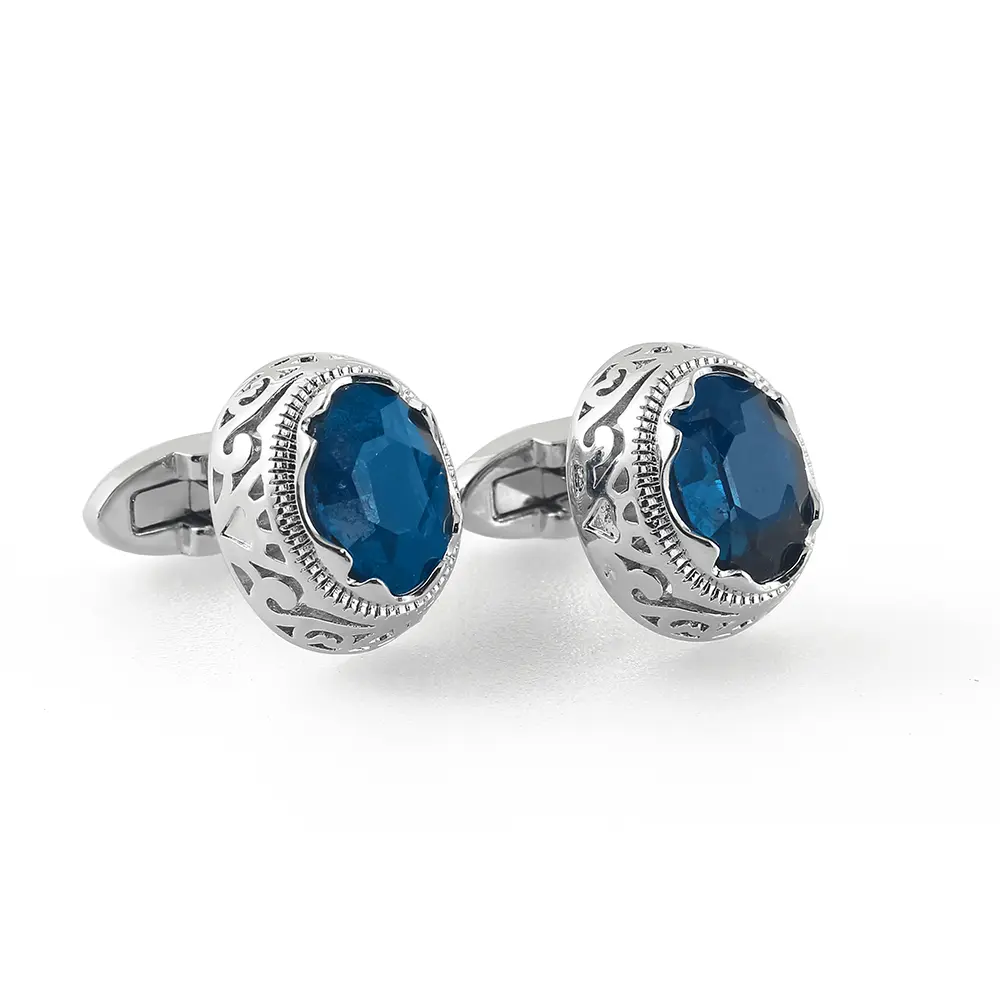 ODM Cufflinks for Men High Quality Fashion Blue Zircon Stone Copper Buttons Formal Shirt Cuff Links Wedding CSW004-Blue Manufacturer, Factories