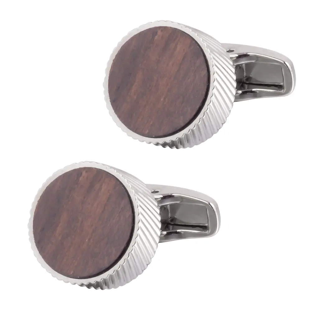 ODM Vintage Round Solid Wooden Cufflinks Men's French Red Wood Cuff Links Shirt Buttons Manufacturer, Factory