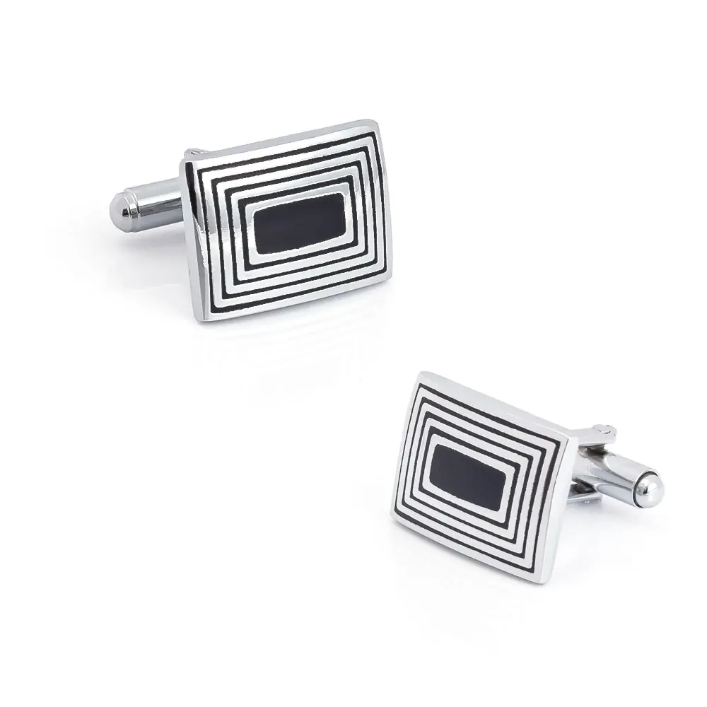 ODM Low Price Cufflinks Metal Abstract Enamel Stripe Silver Plated Cufflinks for Men Suit Jewelry CC-Q062 Manufacturers, Factories