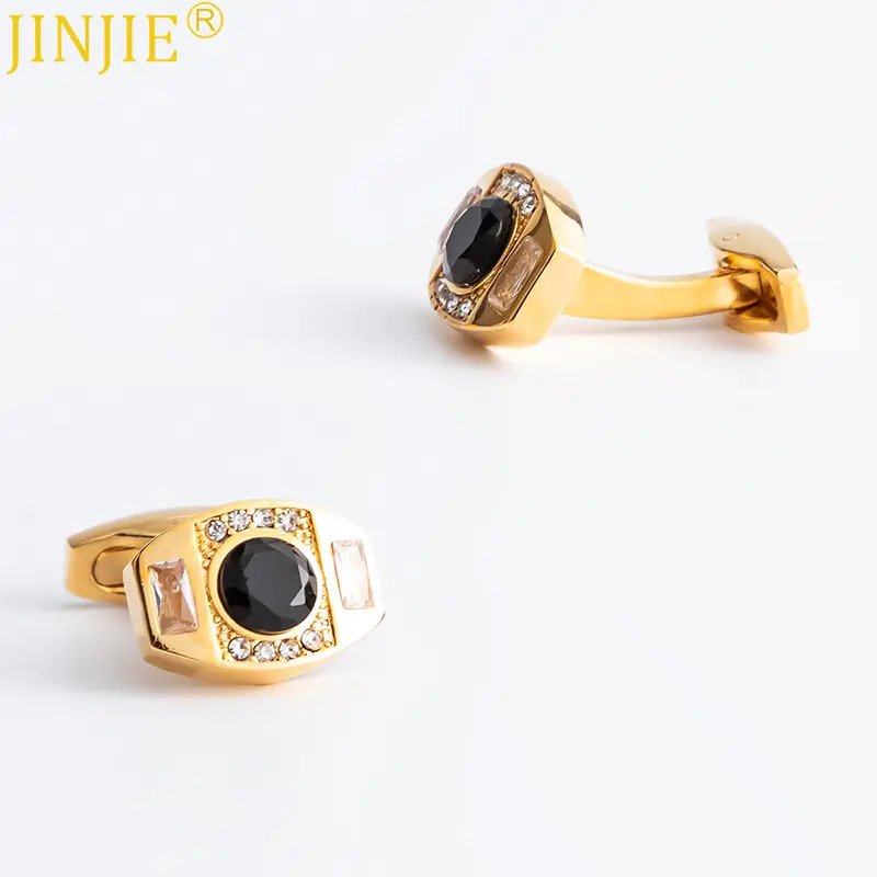 OEM High Quality18K Golden Plated  Vintage Men's Black Onyx Gemstone Cuff Link CS0105 Exporter, Company