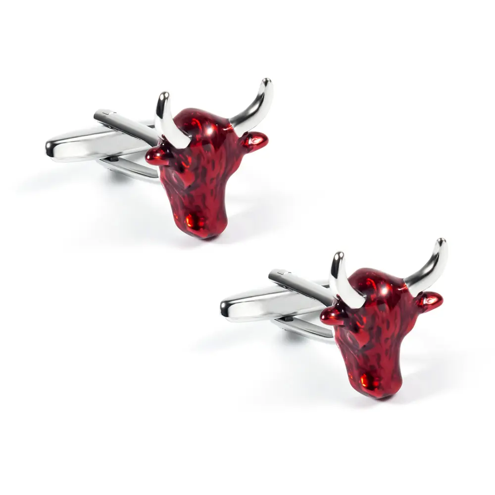 OEM Fashion French Men's Shirt Red Bull Cufflinks Enamel Animal Design Hot Selling CC0034 Factories, Company