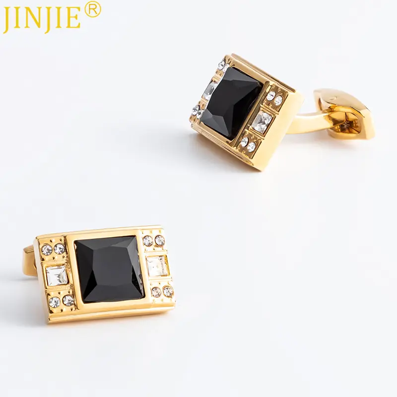 ODM Factory Supply Square Black Onyx Golden Plated Cufflinks Men's Formal Dress Shirt Cuff Link CS0103 Manufacturer, Manufacturers