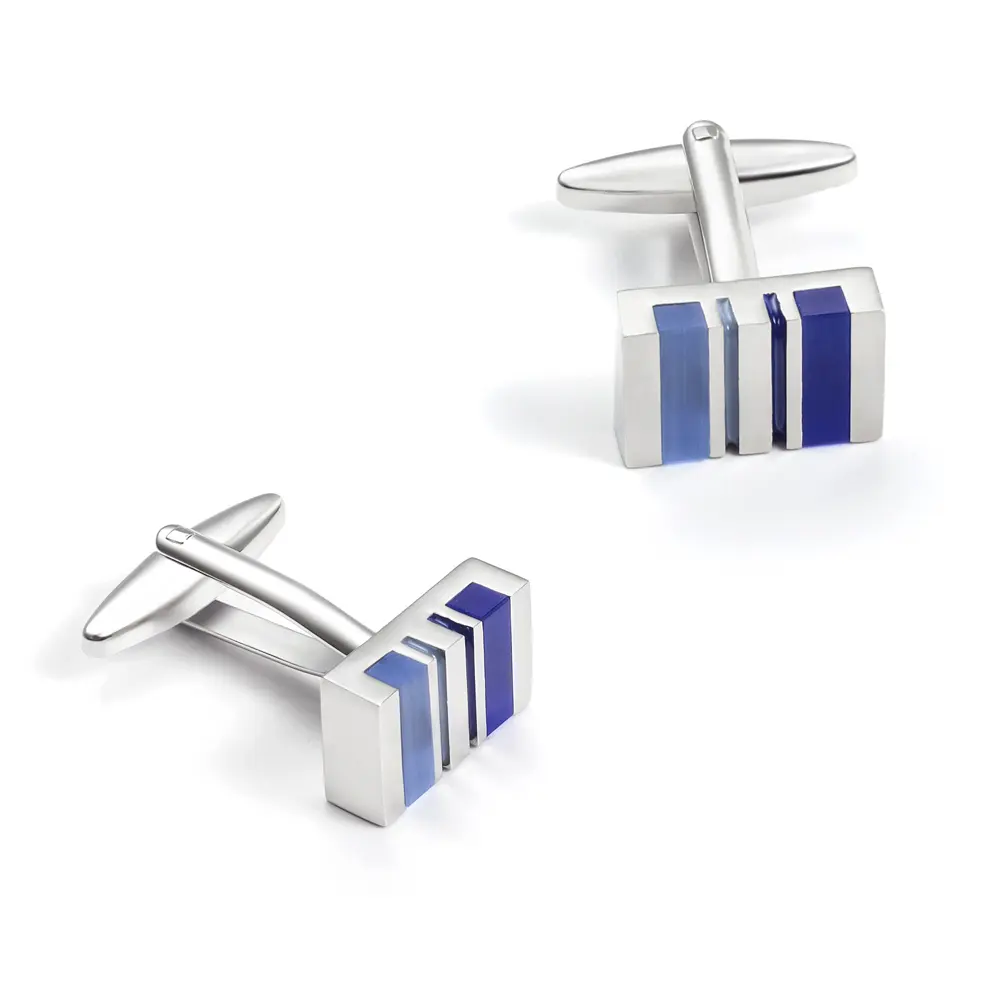 Wholesale Natural Opal Blue Stone Stripe Rectangular Cufflinks Gift for Men Manufacturer, Suppliers