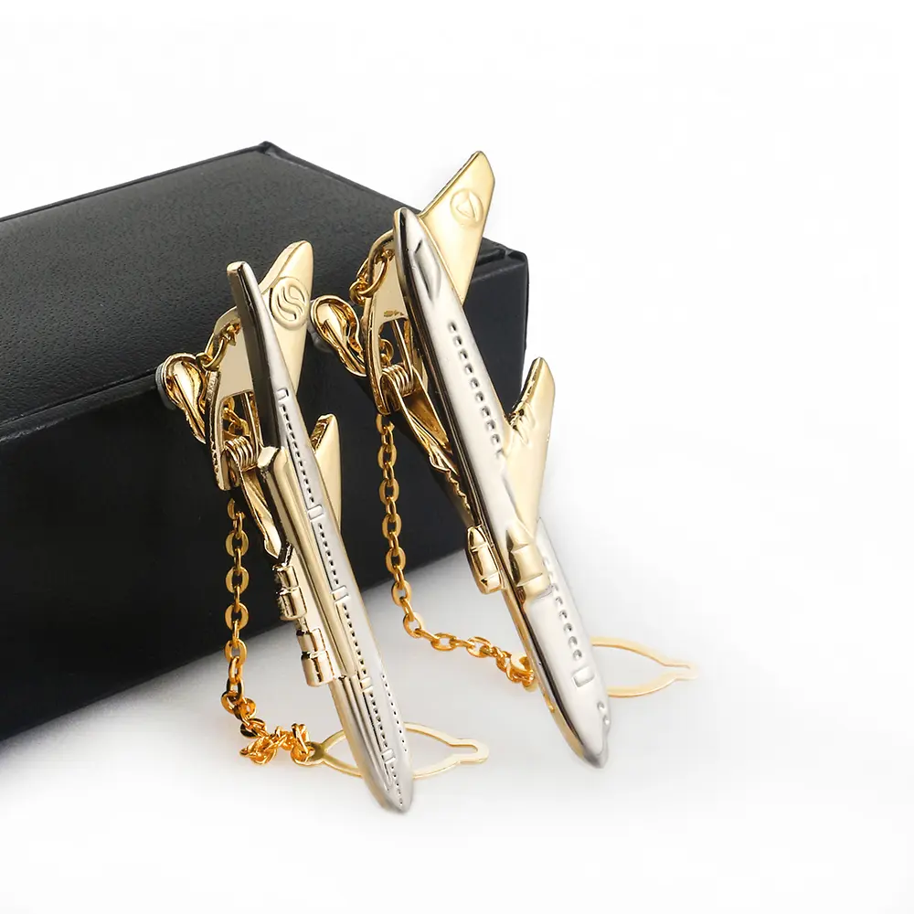 Custom Business Wholesale Gold Plated Metal Craft Airplane Chain Tie Clips Men Tie Bars Pilots' Best Gifts TL0025 Suppliers, Company