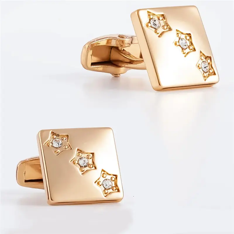 OEM Star Curved Rose Gold Plated Tie bar and Cufflink set with Crystal Men Business Gifts Supplier, Company