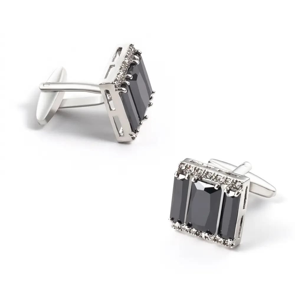 OEM Elegant Black Stone Silver Plated Cufflinks Luxury Square Business Men's Cuff Links CS0089-S Manufacturer, Exporter
