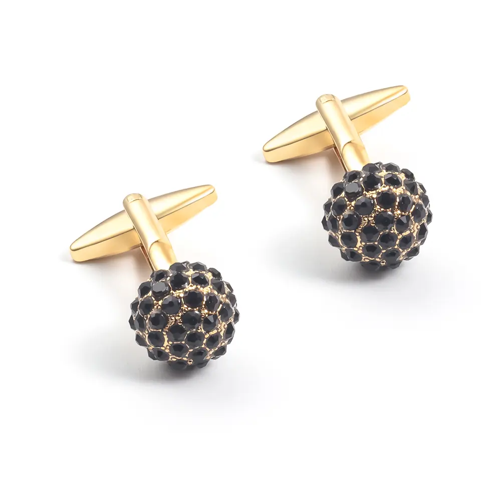 OEM Luxury Crystal Cufflinks Wholesale Round Gold Plated Brass Cufflinks With Rhinestone CS0013-G Factories, Company